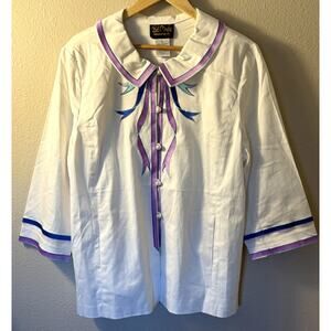 Vintage Bob Mackie Wearable Art 3/4 Sleeve White Ribbon Collared Jacket Size XL